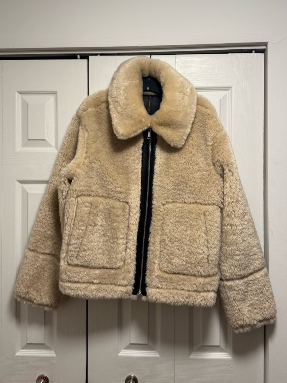 Express Cream Faux Shearling Leather Reversible Jacket - Size M - New